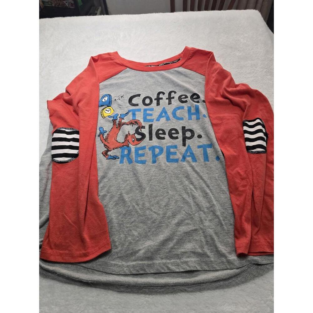 DR. Seuss T-Shirt for Teachers:  Coffee Teach Sleep Repeat Size L